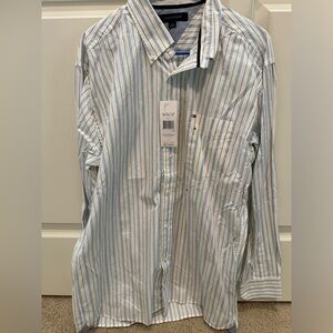 Tommy Hilfiger Large white and blue vertically striped shirt